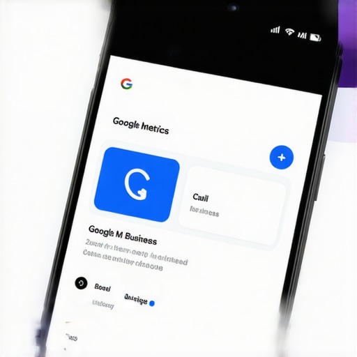 Smartphone screen showing GMB profile with call button and analytics