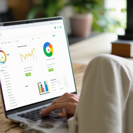 Business owner updating GMB profile on laptop with visual analytics.