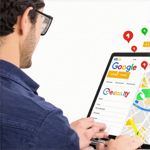 Business owner editing GMB profile on laptop with phone call icons.