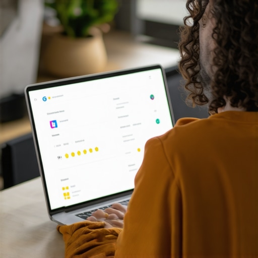 Business owner enhancing Google My Business profile on laptop