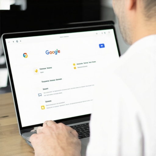 Business owner engaging with Google reviews on a laptop, illustrating review response strategies.