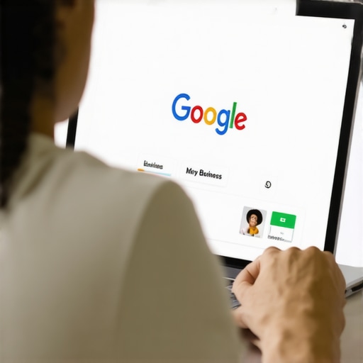 Person editing Google My Business settings on a laptop, focusing on local SEO enhancements.