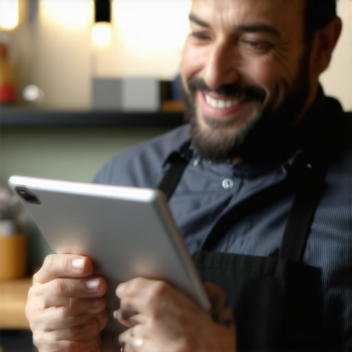 Business owner personalizing review responses on a tablet to attract more calls