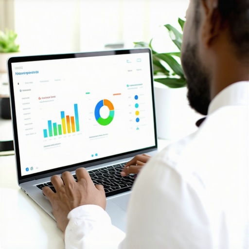 Business owner reviewing website analytics on a laptop for service page optimization.