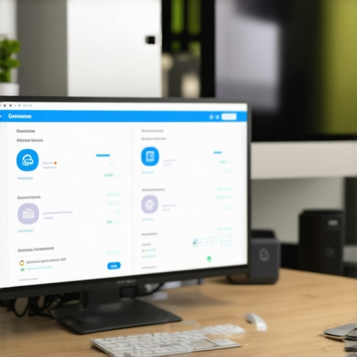 A desk setup with multiple screens displaying review management, call tracking, and SEO analytics dashboards.